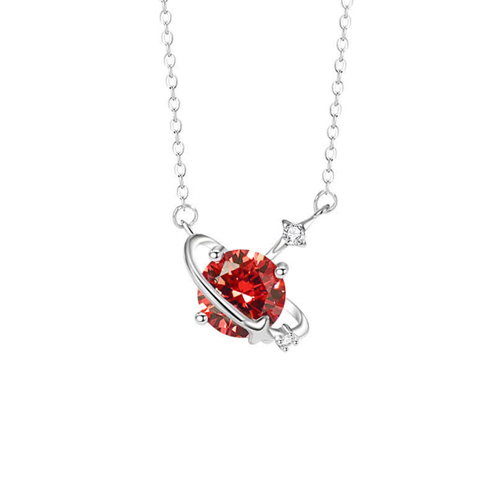 Collier en argent sterling avec pendentif planète en zircon coloré et pierre de naissance Olivenorma