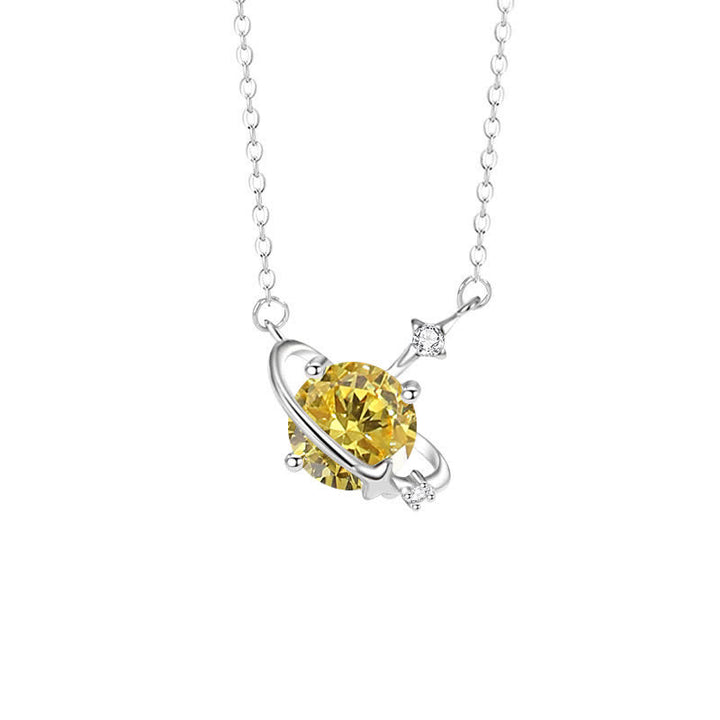 Collier en argent sterling avec pendentif planète en zircon coloré et pierre de naissance Olivenorma