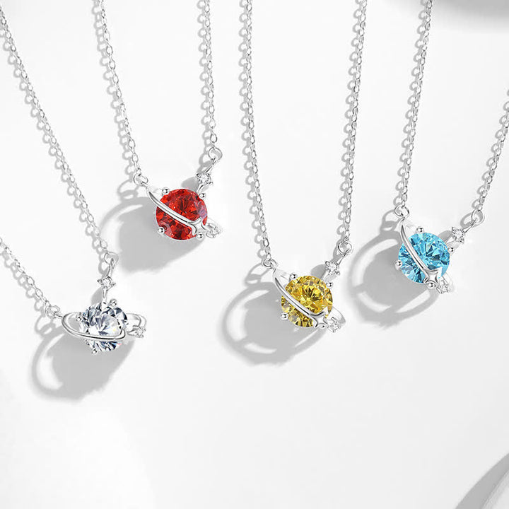 Collier en argent sterling avec pendentif planète en zircon coloré et pierre de naissance Olivenorma
