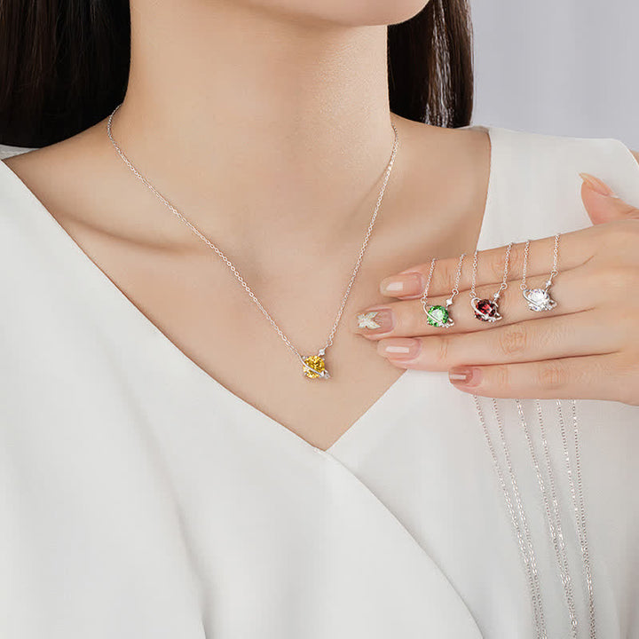 Collier en argent sterling avec pendentif planète en zircon coloré et pierre de naissance Olivenorma