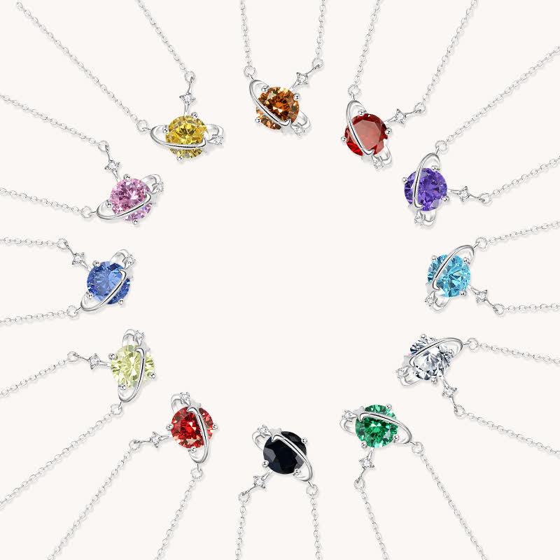 Collier en argent sterling avec pendentif planète en zircon coloré et pierre de naissance Olivenorma