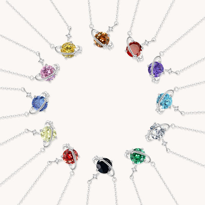 Collier en argent sterling avec pendentif planète en zircon coloré et pierre de naissance Olivenorma