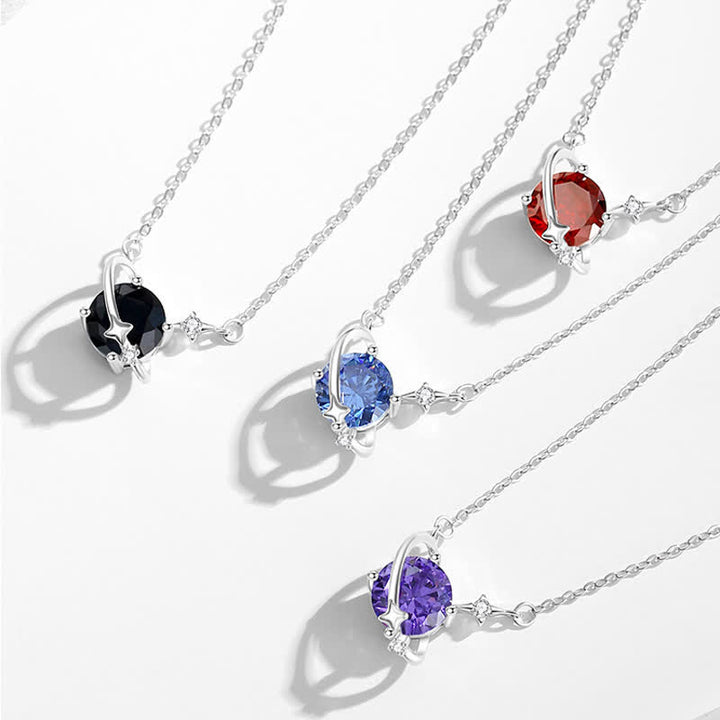 Collier en argent sterling avec pendentif planète en zircon coloré et pierre de naissance Olivenorma