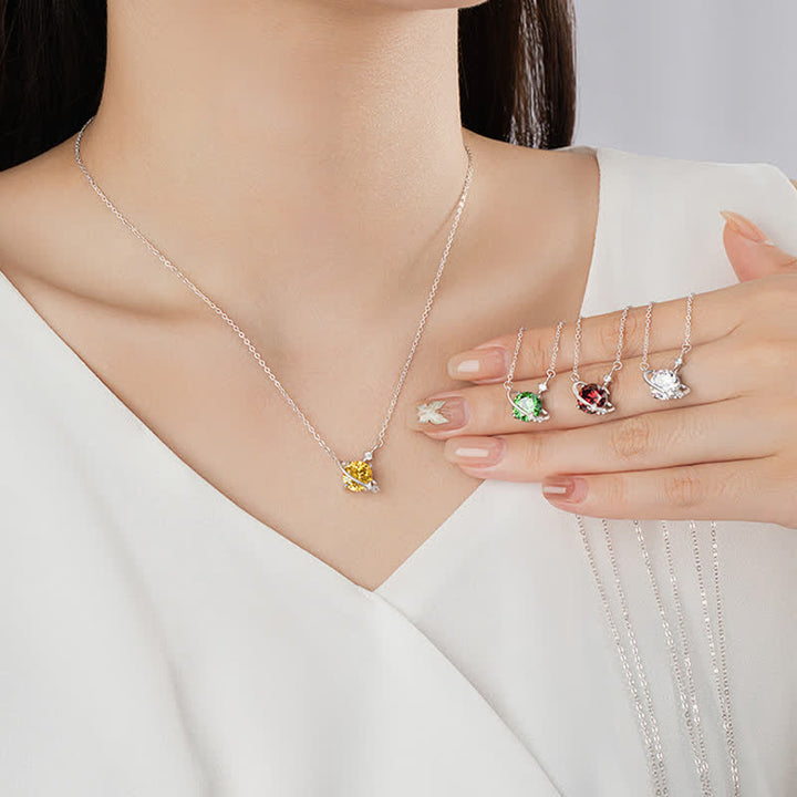 Collier en argent sterling avec pendentif planète en zircon coloré et pierre de naissance Olivenorma