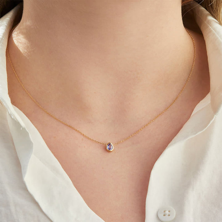 Collier pendentif goutte en argent avec pierre de naissance Olivenorma