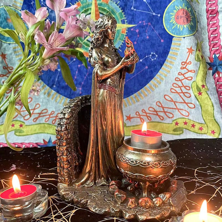 Statue de la déesse Olivenorma BRIGID, porte-bougie, porte-boule de cristal