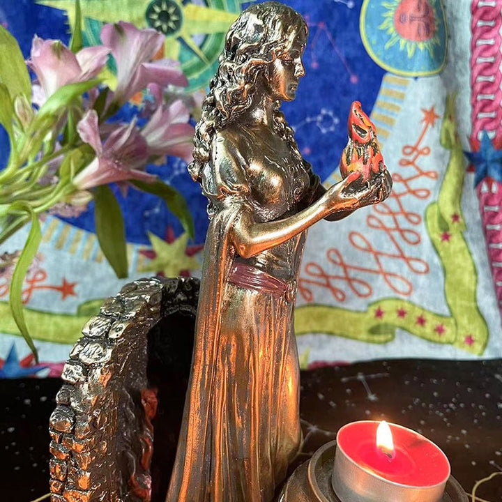 Statue de la déesse Olivenorma BRIGID, porte-bougie, porte-boule de cristal