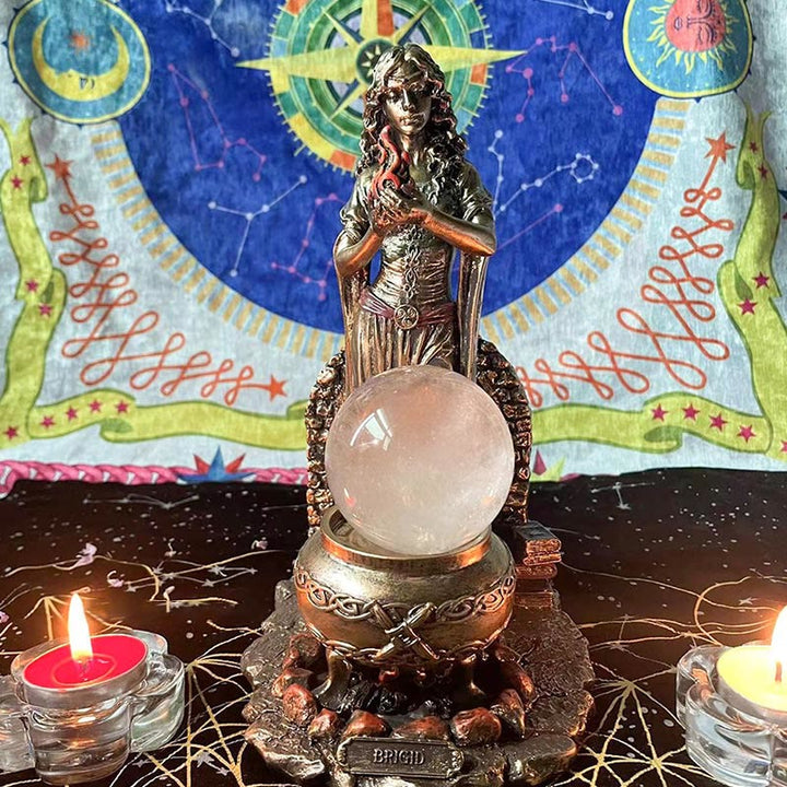 Statue de la déesse Olivenorma BRIGID, porte-bougie, porte-boule de cristal