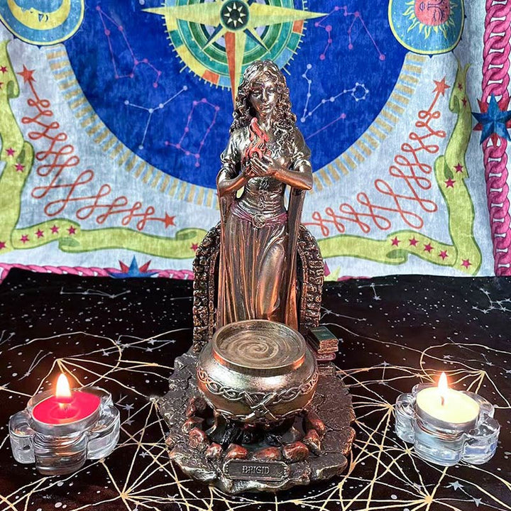 Statue de la déesse Olivenorma BRIGID, porte-bougie, porte-boule de cristal