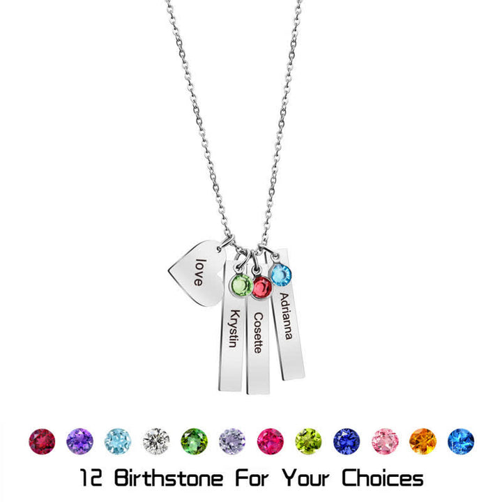 Collier pendentif carré en forme de cœur avec pierre de naissance en acier inoxydable Olivenorma