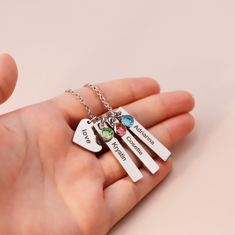 Collier pendentif carré en forme de cœur avec pierre de naissance en acier inoxydable Olivenorma