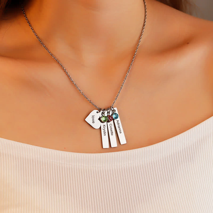 Collier pendentif carré en forme de cœur avec pierre de naissance en acier inoxydable Olivenorma