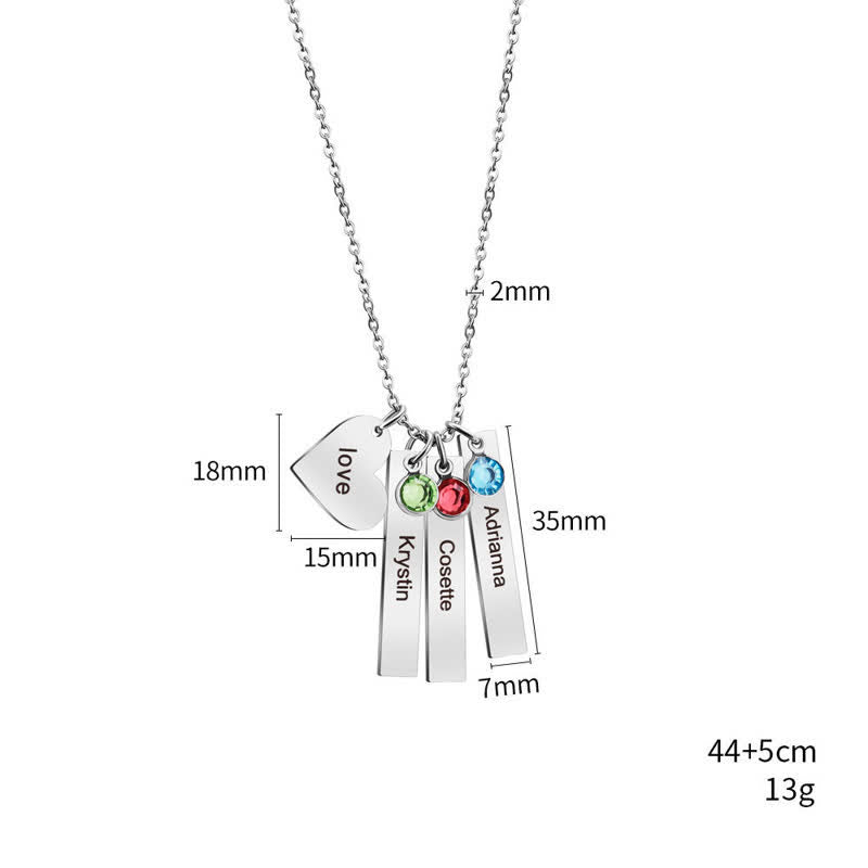Collier pendentif carré en forme de cœur avec pierre de naissance en acier inoxydable Olivenorma