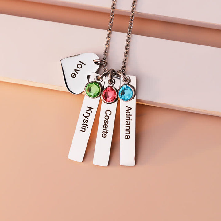 Collier pendentif carré en forme de cœur avec pierre de naissance en acier inoxydable Olivenorma