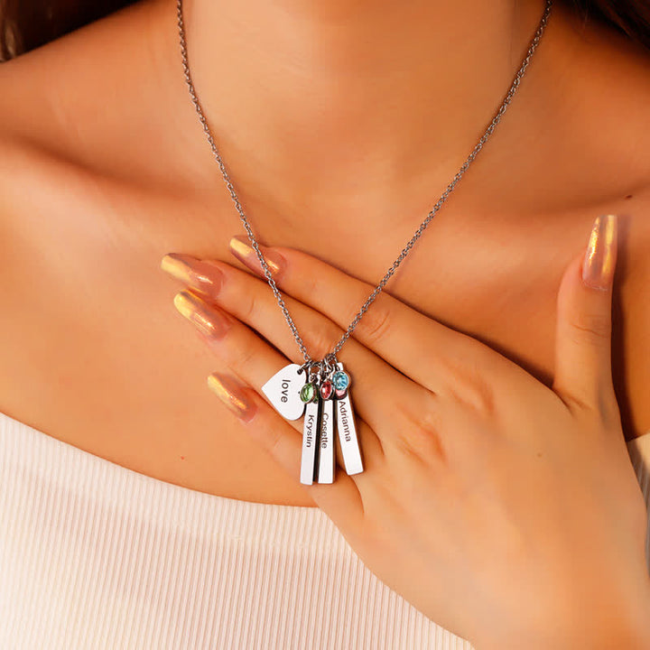 Collier pendentif carré en forme de cœur avec pierre de naissance en acier inoxydable Olivenorma