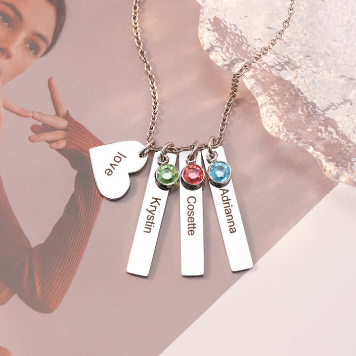 Collier pendentif carré en forme de cœur avec pierre de naissance en acier inoxydable Olivenorma