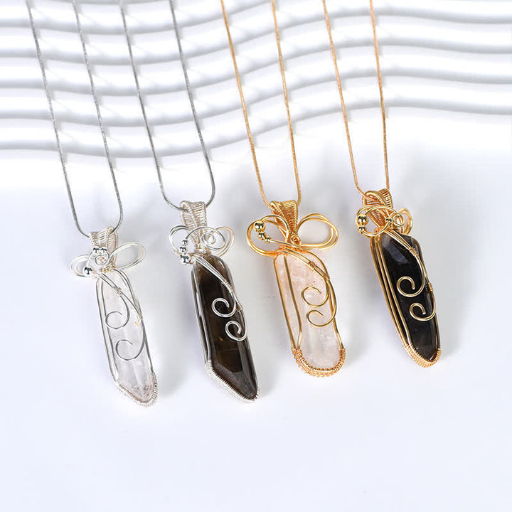 Collier pendentif longue colonne enroulé à la main en cristal naturel Olivenorma