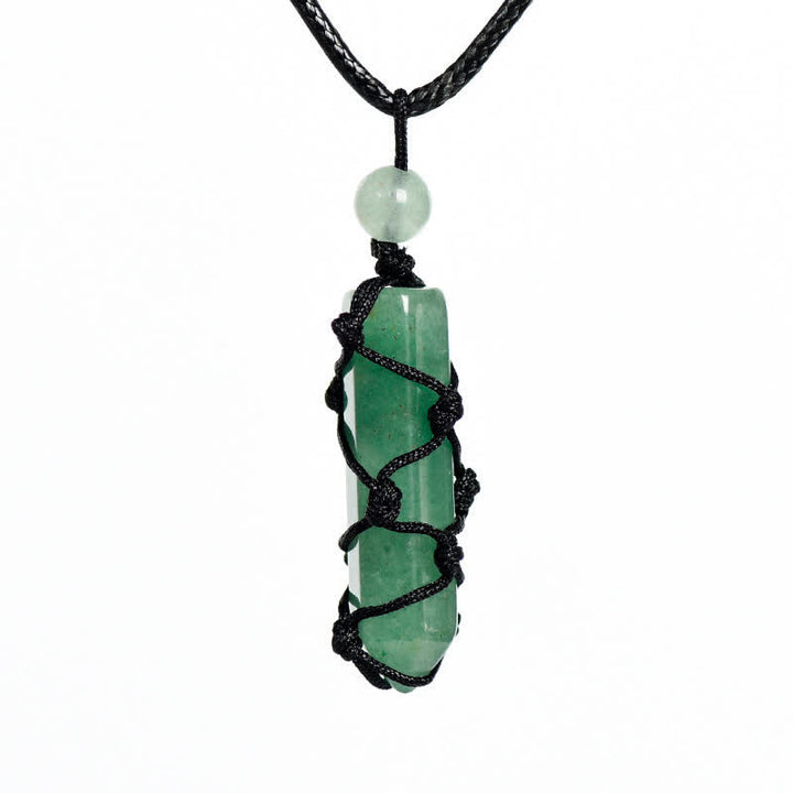 Collier pendentif en forme de nœud de sac en filet tissé à colonne de cristal Olivenorma