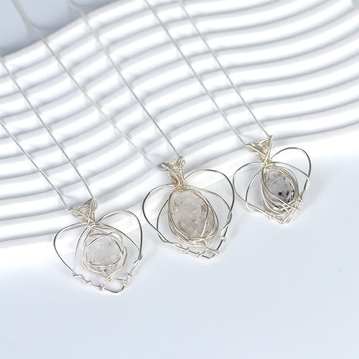 Collier pendentif coeur en fil d'argent enroulé à la main avec diamant Herkimer Olivenorma