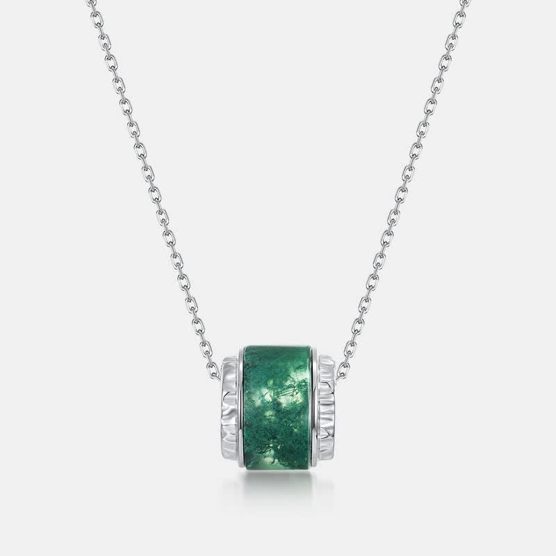 Collier pendentif en forme de rouleau en agate mousse naturelle Olivenorma