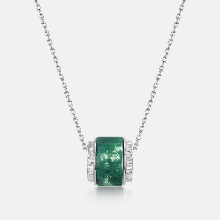 Collier pendentif en forme de rouleau en agate mousse naturelle Olivenorma