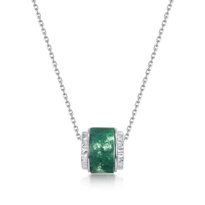 Collier pendentif en forme de rouleau en agate mousse naturelle Olivenorma