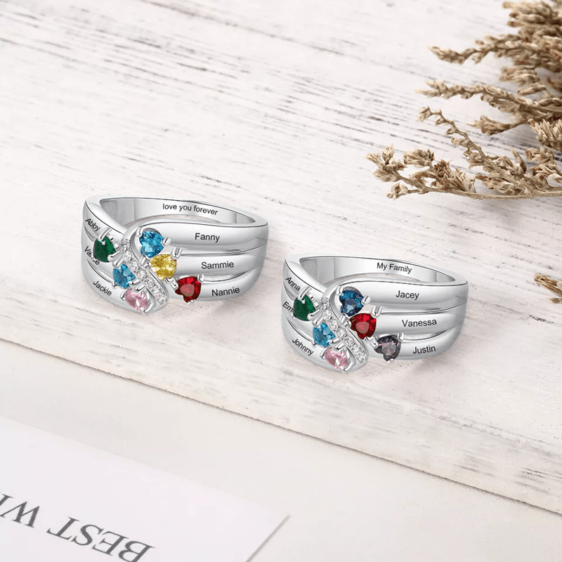 Bague avec nom personnalisé en argent sterling 925 avec pierre de naissance Olivenorma - image 3