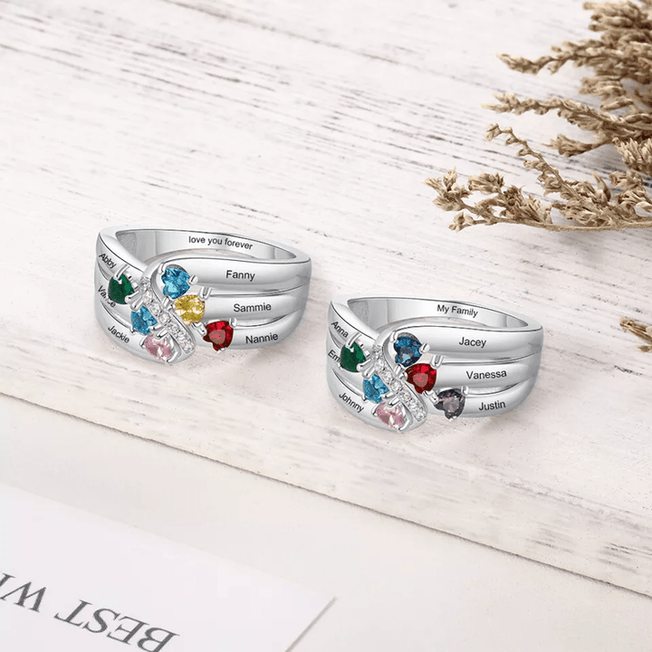 Bague avec nom personnalisé en argent sterling 925 avec pierre de naissance Olivenorma - image 3
