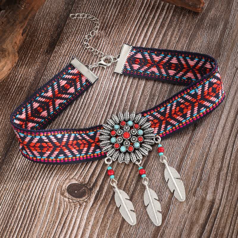 Collier pendentif turquoise en corde de coton tressé style bohème Olivenorma