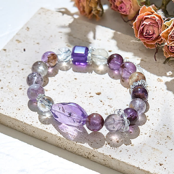 Bracelet chaîne en métal avec perles en cristal transparent améthyste Olivenorma