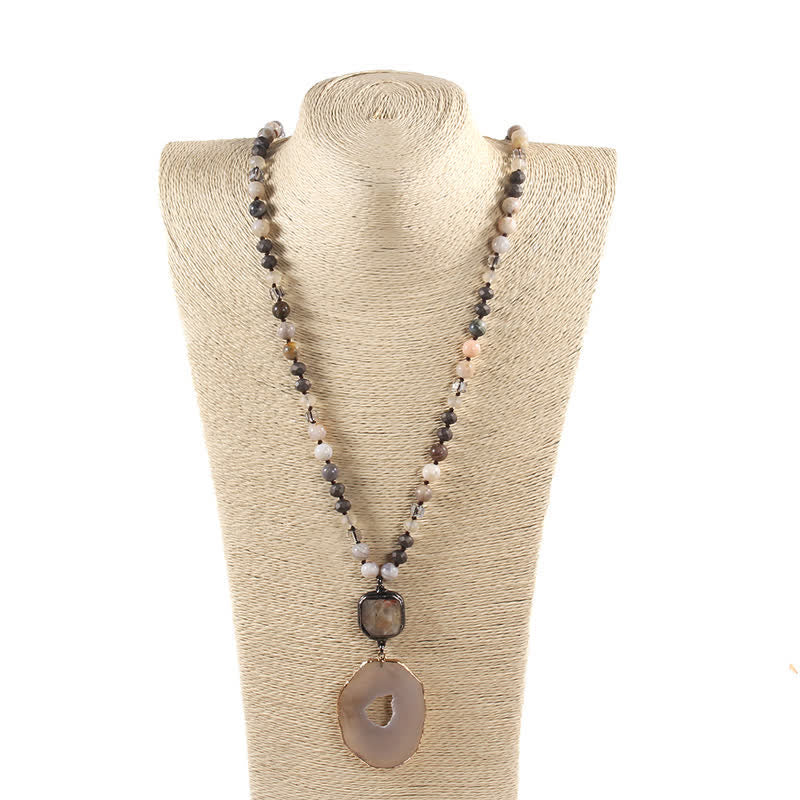 Collier avec pendentif en agate de style bohème avec perles de 8 mm Olivenorma