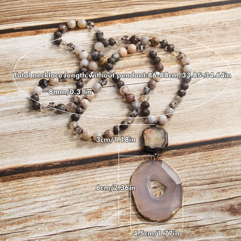 Collier avec pendentif en agate de style bohème avec perles de 8 mm Olivenorma