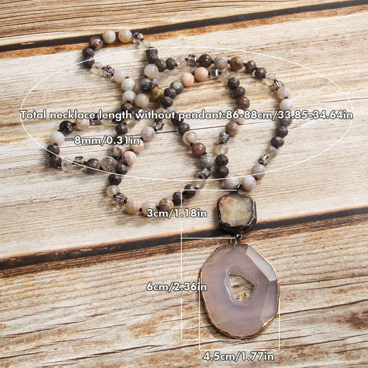 Collier avec pendentif en agate de style bohème avec perles de 8 mm Olivenorma