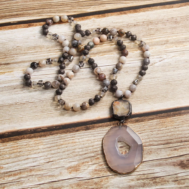 Collier avec pendentif en agate de style bohème avec perles de 8 mm Olivenorma