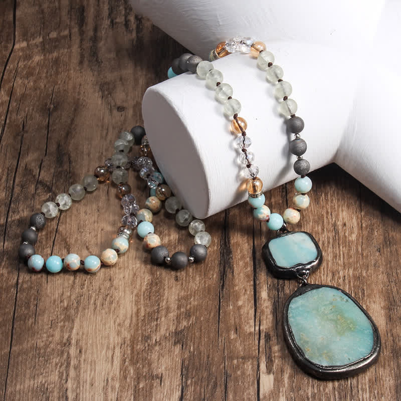 Collier pendentif en perles d'agate blanche et turquoise de 8 mm Olivenorma
