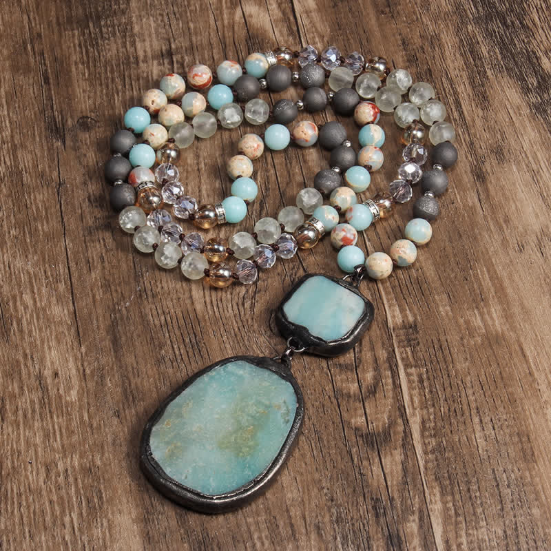 Collier pendentif en perles d'agate blanche et turquoise de 8 mm Olivenorma