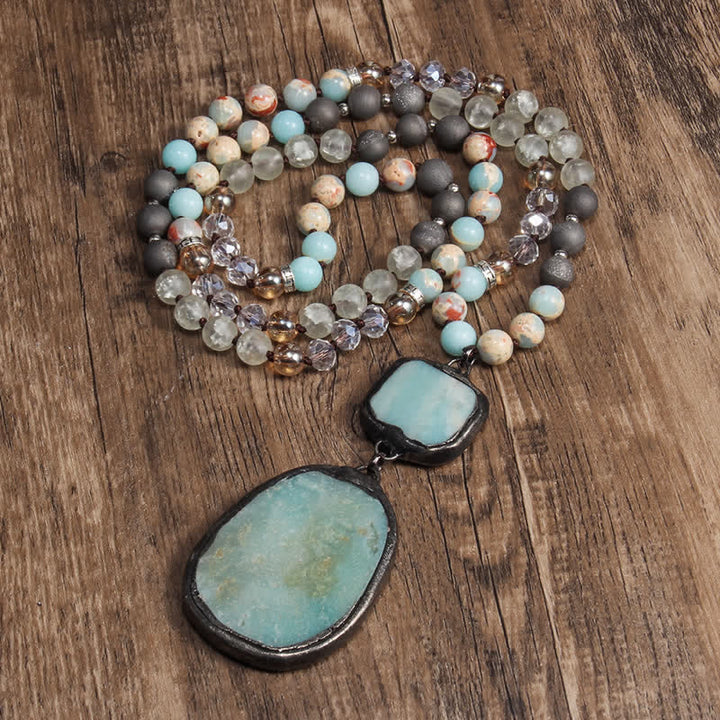 Collier pendentif en perles d'agate blanche et turquoise de 8 mm Olivenorma