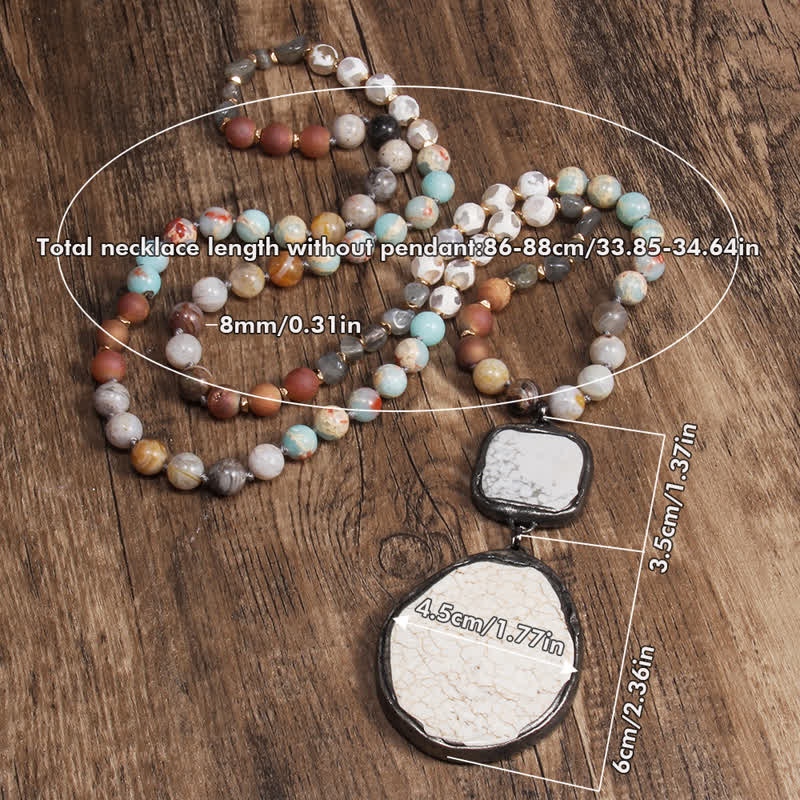 Collier pendentif en perles d'agate blanche et turquoise de 8 mm Olivenorma