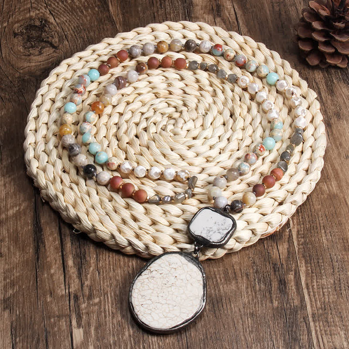 Collier pendentif en perles d'agate blanche et turquoise de 8 mm Olivenorma