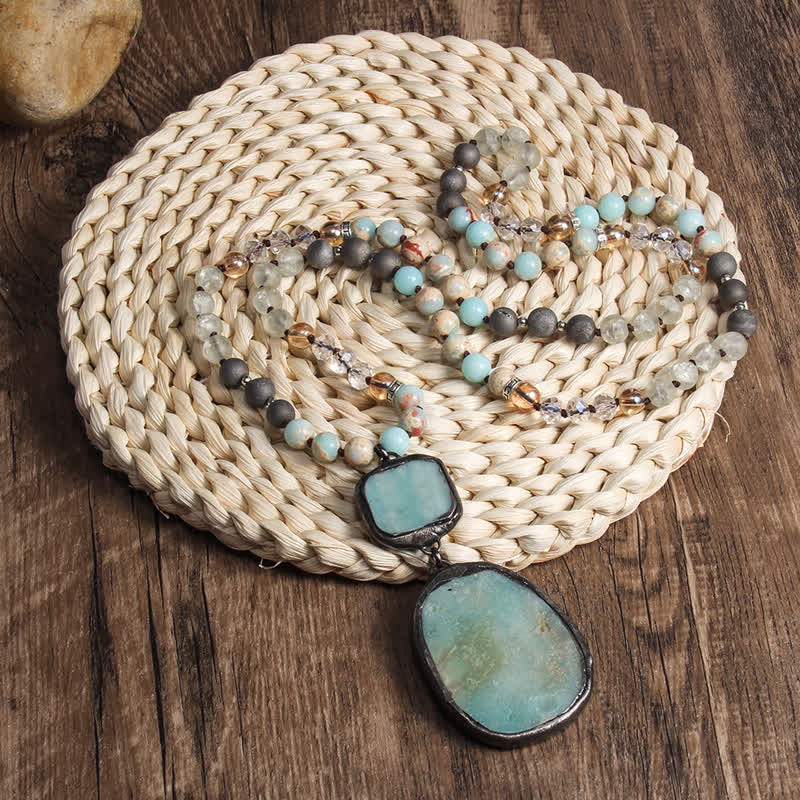 Collier pendentif en perles d'agate blanche et turquoise de 8 mm Olivenorma