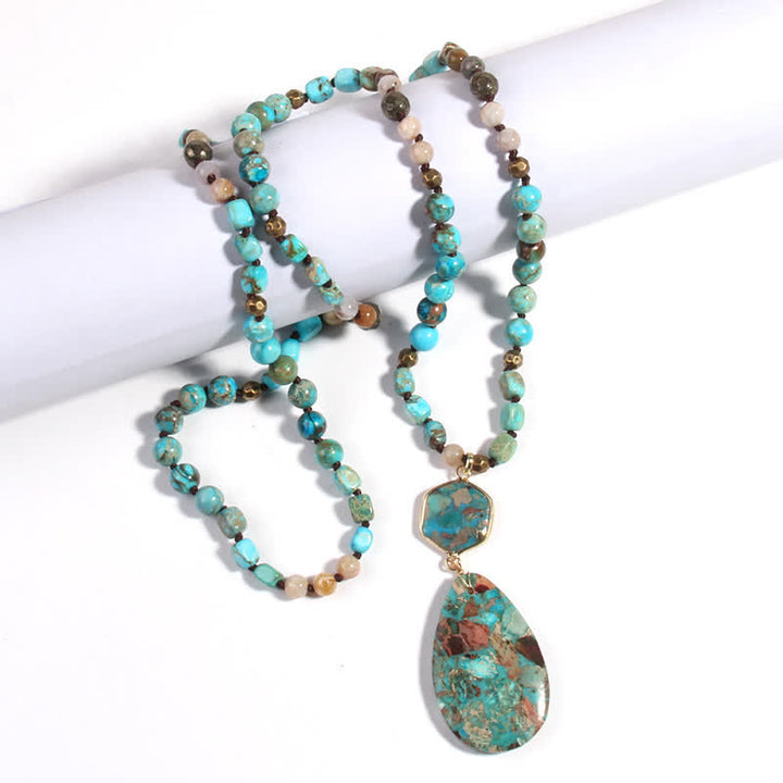 Collier pendentif goutte en pierre empereur multicolore naturelle Olivenorma