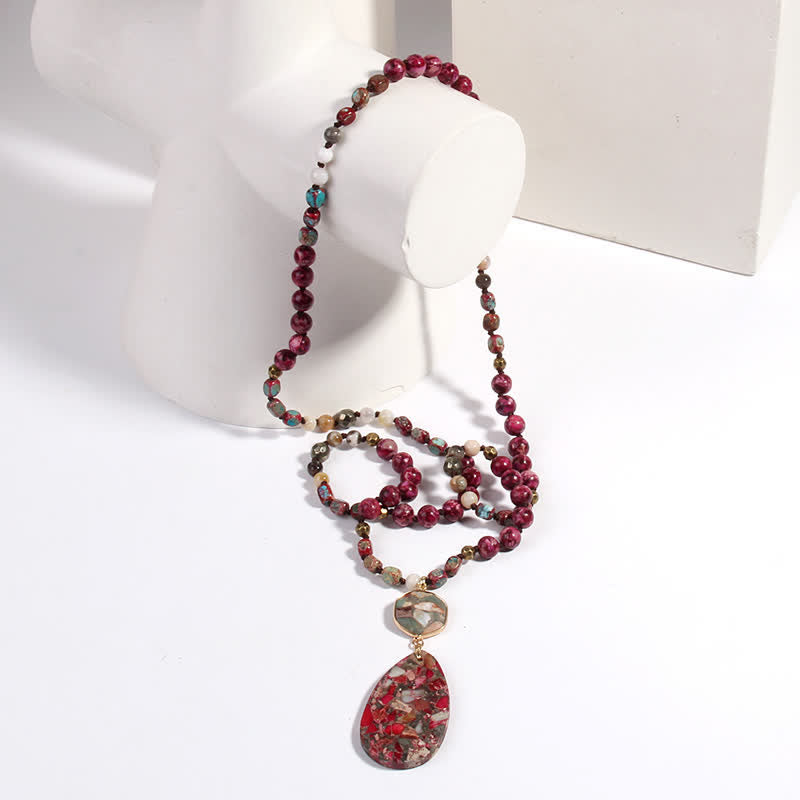 Collier pendentif goutte en pierre empereur multicolore naturelle Olivenorma