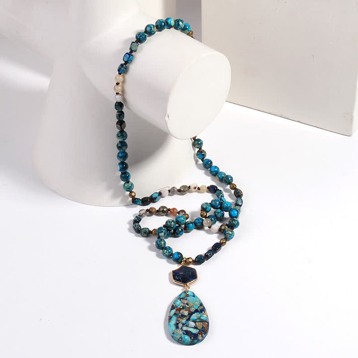 Collier pendentif goutte en pierre empereur multicolore naturelle Olivenorma