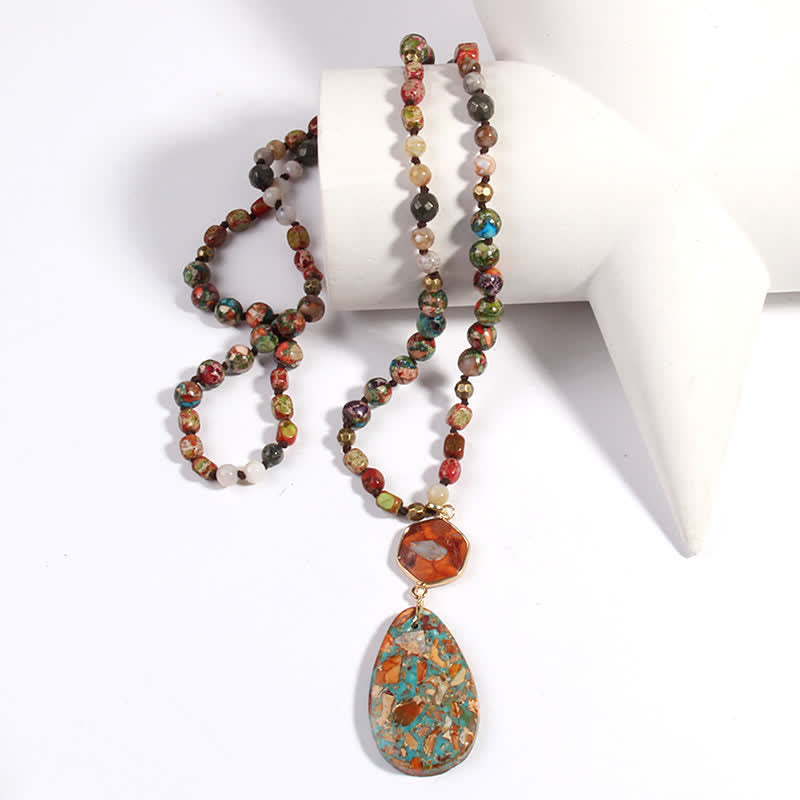 Collier pendentif goutte en pierre empereur multicolore naturelle Olivenorma