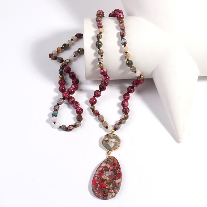 Collier pendentif goutte en pierre empereur multicolore naturelle Olivenorma