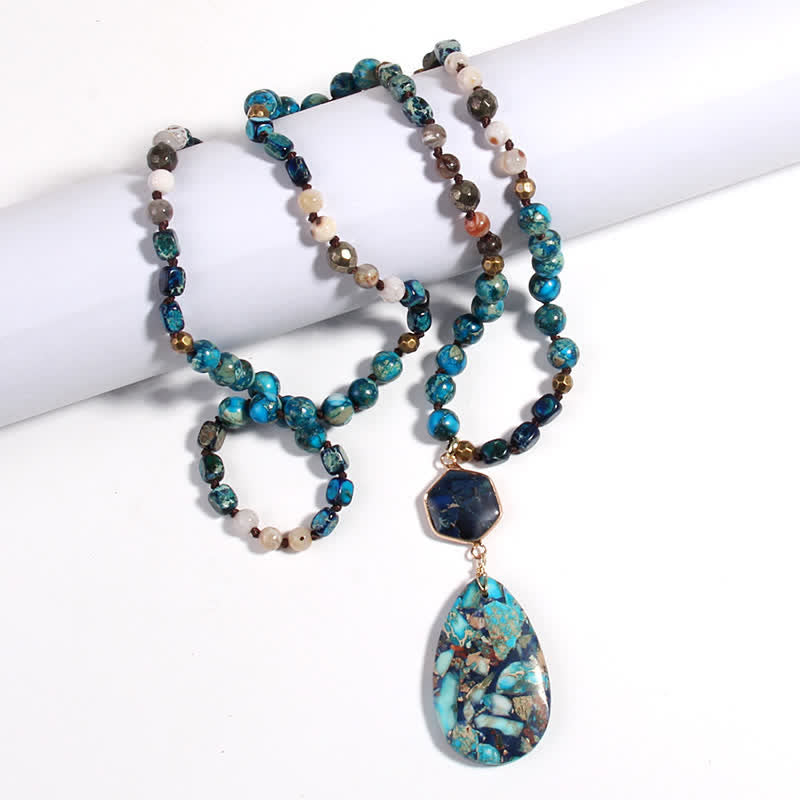 Collier pendentif goutte en pierre empereur multicolore naturelle Olivenorma