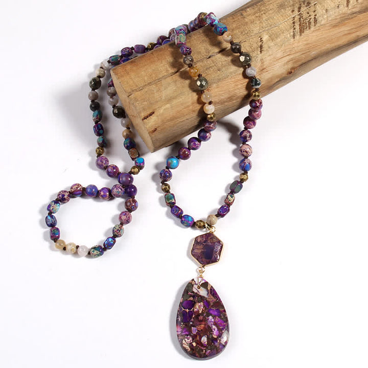 Collier pendentif goutte en pierre empereur multicolore naturelle Olivenorma