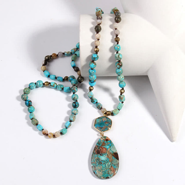 Collier pendentif goutte en pierre empereur multicolore naturelle Olivenorma