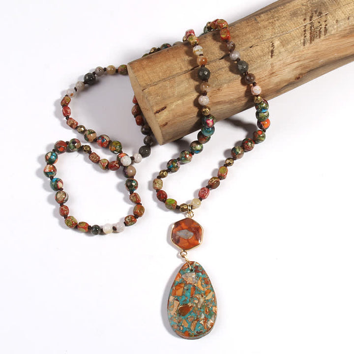 Collier pendentif goutte en pierre empereur multicolore naturelle Olivenorma
