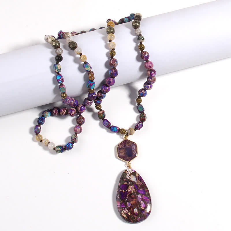 Collier pendentif goutte en pierre empereur multicolore naturelle Olivenorma